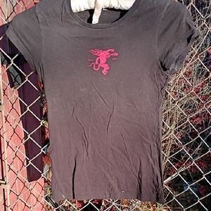 Black Short Sleeve Tee with Pink Logo